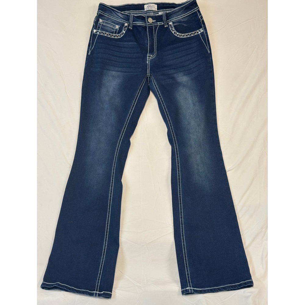 Angel Jeans Womens Size 15 Dark Wash Embroidered Sequin Bootcut Denim Y2K Style